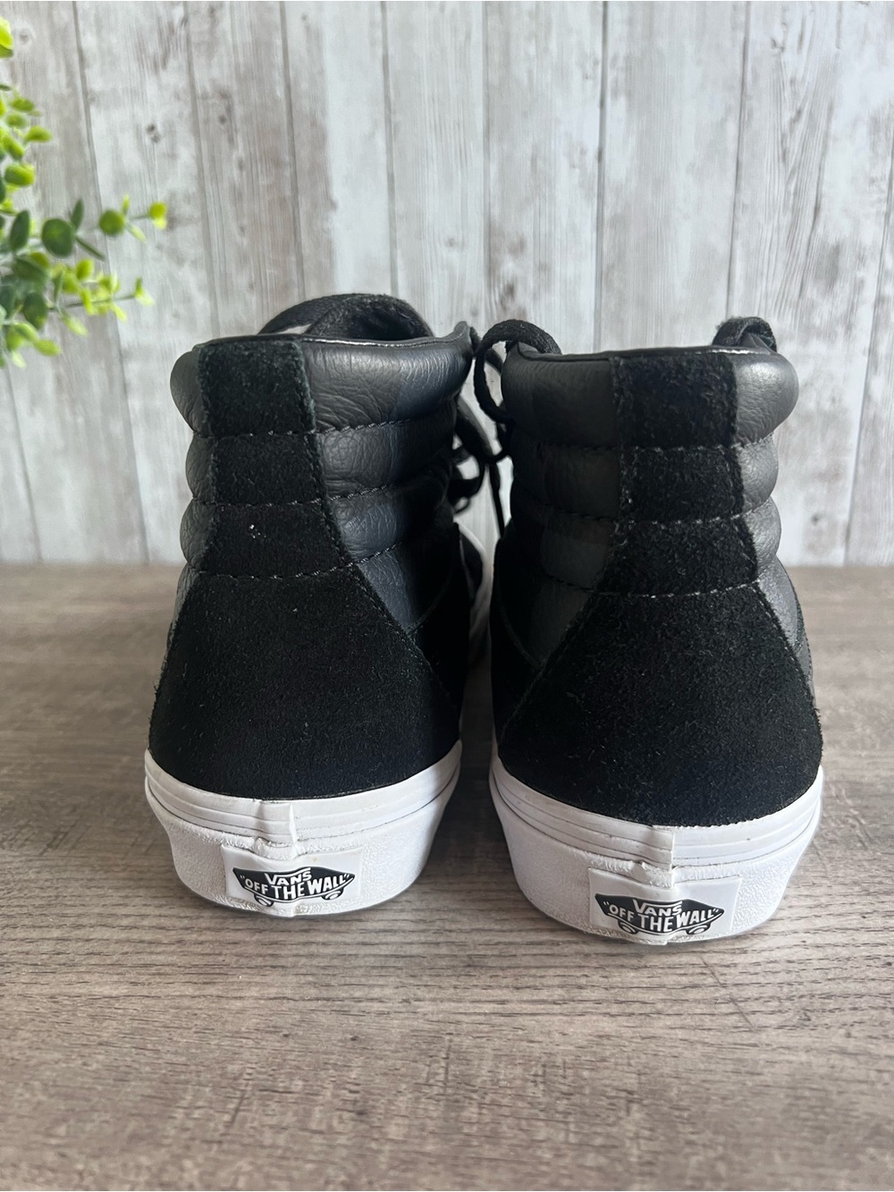 Vans Sk8 High-Top Leather Suede Checkered Sneakers Black Unisex Womens 7 Men 5.5 - Picture 5 of 6
